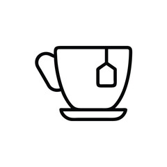 Outline icon a teacup with teabag on saucer drink beverage