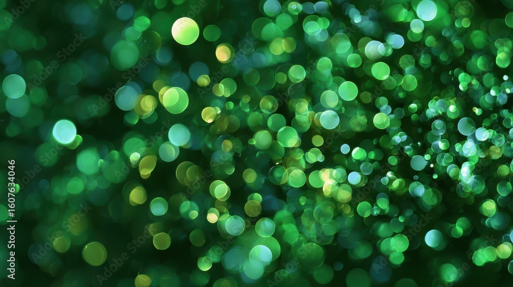 Poster abstract green bokeh lights with a soft glow.