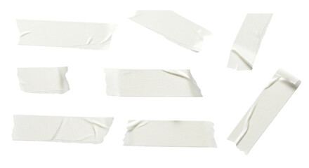 Collection of torn masking tape pieces isolated on transparent background