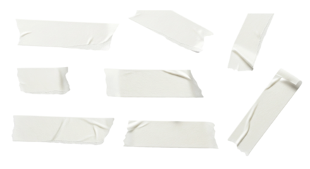 Collection of torn masking tape pieces isolated on transparent background