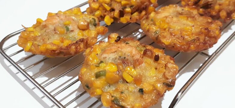 Bakwan Jagung Udang or Sweet Corn Fritters Shrimp, Indonesian Fried Snack. Food Videography