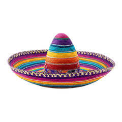 Colorful sombrero with a rainbow pattern sits on a white background