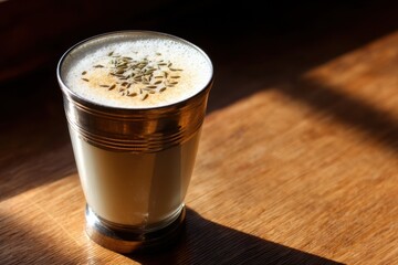 Traditional Buttermilk Drink with Roasted Cumin Garnish in Glass