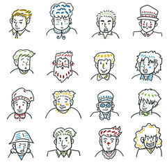 set of cartoon people faces hand drawn doodles illustration 