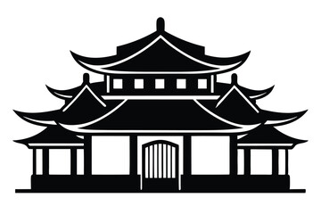 Fototapeta premium Black Silhouette of a Japanese Pagoda with Multiple Tiers and Curved Roofs