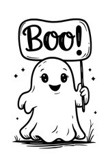 Ausmalbild Boo-Gespenst – Halloween Malvorlage für Kinder