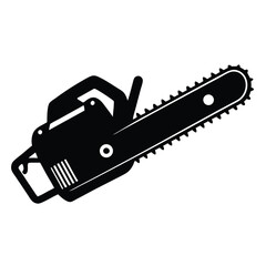 Black Chainsaw Illustration Power Tool with Handle, Blade, and Safety Features