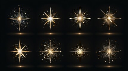 Star icons. Twinkling stars. Sparkles, shining burst. Christmas vector symbols isolated, no logos, no brands