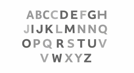 Alphabet letters from A to Z in varying shades of grey on a white background