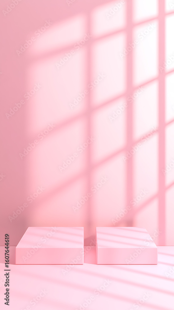 Aufkleber minimalist pink display with window shadows for product presentation, highlighting simplicity and el