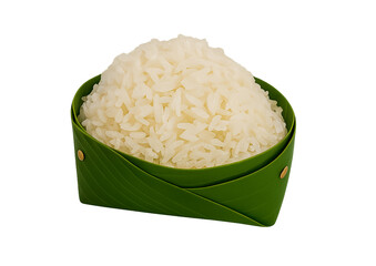 steamed rice, jasmine rice, cooked rice, banana leaf container, eco friendly packaging, thai food, asian cuisine, natural food, traditional food, organic food, rice servi