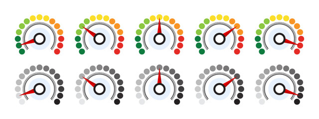 Diagram Scale Meter or Rating Meter. Speedometer icon set