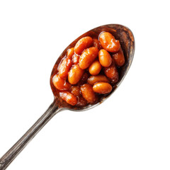Spoonful of beans is shown on a white background
