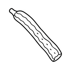 Thin outline a churro with wavy lines dots food sweet