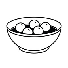 Thin stroke line art gulab jamun in a syrup bowl indian dessert