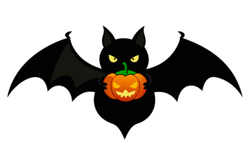 Evil Black Bat Holding Halloween Jack-o'-lantern