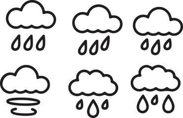 Simple rain cloud icon with falling raindrops presented in a clean silhouette style