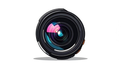 Isolated Camera Lens Illustration with Reflection and Shadow on White Background