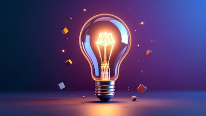 Brilliant illuminated light bulb sparks innovation and creativity in dynamic abstract setting.