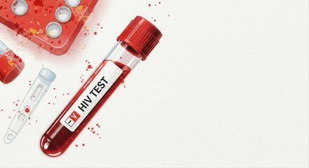 Blood sample test tube labeled HIV test with medical background. blood sample labeled for HIV test  