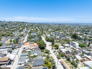 Aerial view of Pacific Beach town in San Diego during summer, South California. USA.
