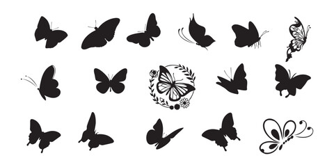 Black Butterfly Silhouette Vector Set