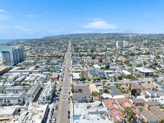 Aerial view of Pacific Beach town in San Diego during summer, South California. USA.