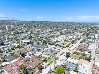 Aerial view of Pacific Beach town in San Diego during summer, South California. USA.
