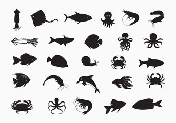 Fish Silhouette Vector Icon Collection