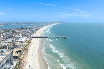 Aerial view of Pacific Beach and Ocean in San Diego during summer, South California. USA.