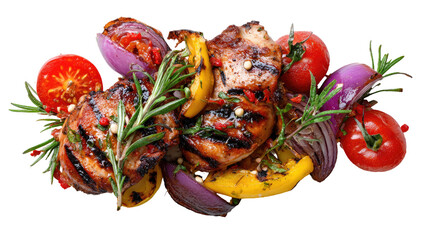 Grilled chicken and vegetables, top view