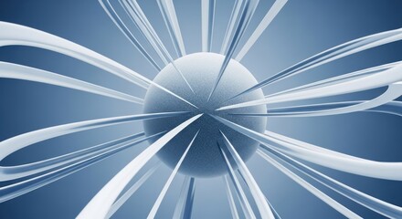 Abstract sphere surrounded by fluid, radiating white lines