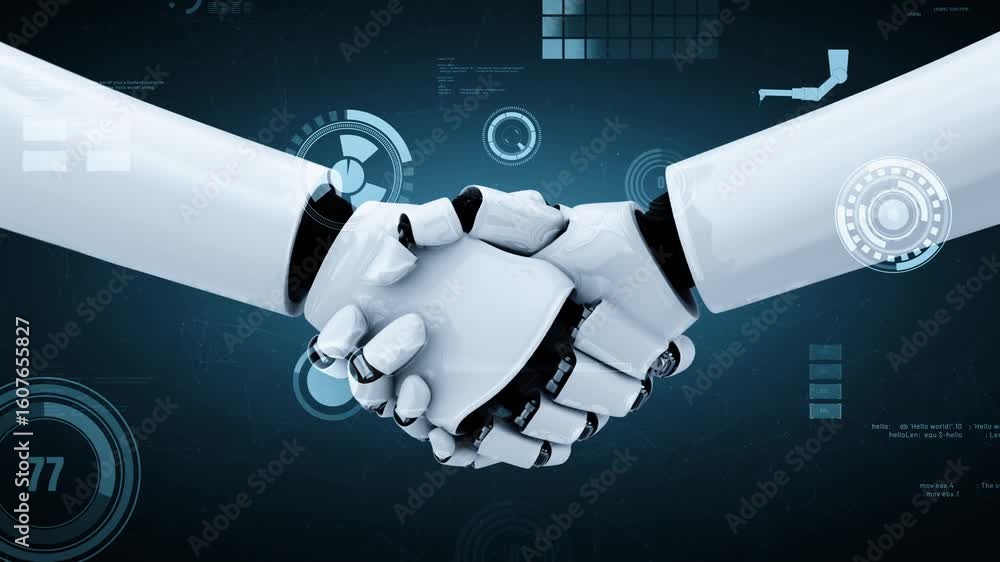 Poster futuristic robot artificial intelligence huminoid ai for industrial factory technology development a