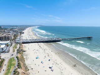 Aerial view of Pacific Beach and Ocean in San Diego during summer, South California. USA.