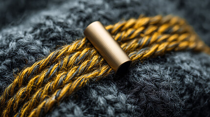Detailed macro shot of woven fabric with gold accent texture textile