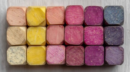 Fototapeta premium Colorful Wooden Blocks Arranged in a Gradient Pattern