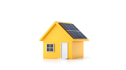 Yellow house model featuring solar panels on the roof, symbolizing eco-friendly living and sustainable energy solutions. Modern architectural design.