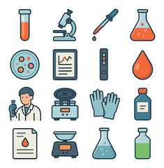 Obraz premium Cartoon science lab equipment with scientist holding flask