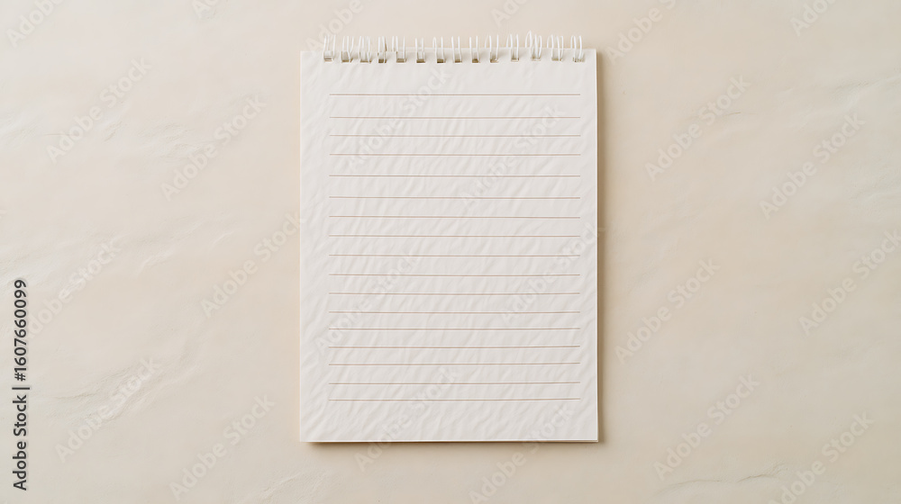 Poster lined notepad with spiral binding on neutral surface. minimalist stationery. ideal for writing notes