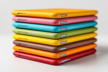 Fototapeta premium Colorful Stack of Tablets for Digital Learning in School Environments