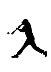 Silhouette of a Baseball Player Hitting a Ball