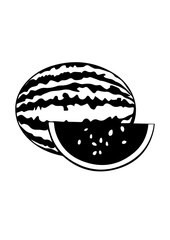 Silhouette of a Whole and Sliced Watermelon