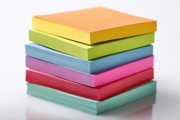 Colorful Sticky Notes Stacked on White Background for Reminders and Organization