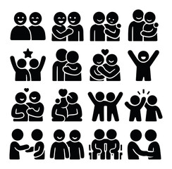 Diverse stick figures illustrating friendship and togetherness in various poses