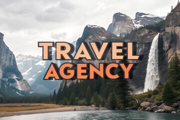 Text Travel Agency Logo mountains waterfalls tickets cruise company concept nature hotel service art vacation travel tour booking design marketing template agency background holiday banner trip resort