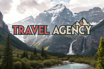 Text Travel Agency Logo mountains waterfalls agency vacation cruise booking banner travel holiday nature background service art concept hotel template design trip resort company tour marketing tickets