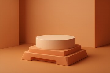 Elegant product display platform in peach tones