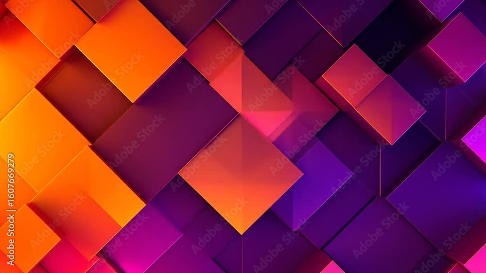 Poster abstract geometric background of orange and purple squares with three dimensional design and polygon