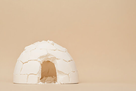 Miniature Igloo Structure: A small, handmade, white structure sits on a pale background, crafted from layered blocks with a visible entrance.