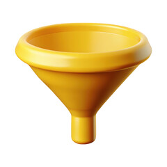 Golden yellow funnel 3d render isolated on transparent background